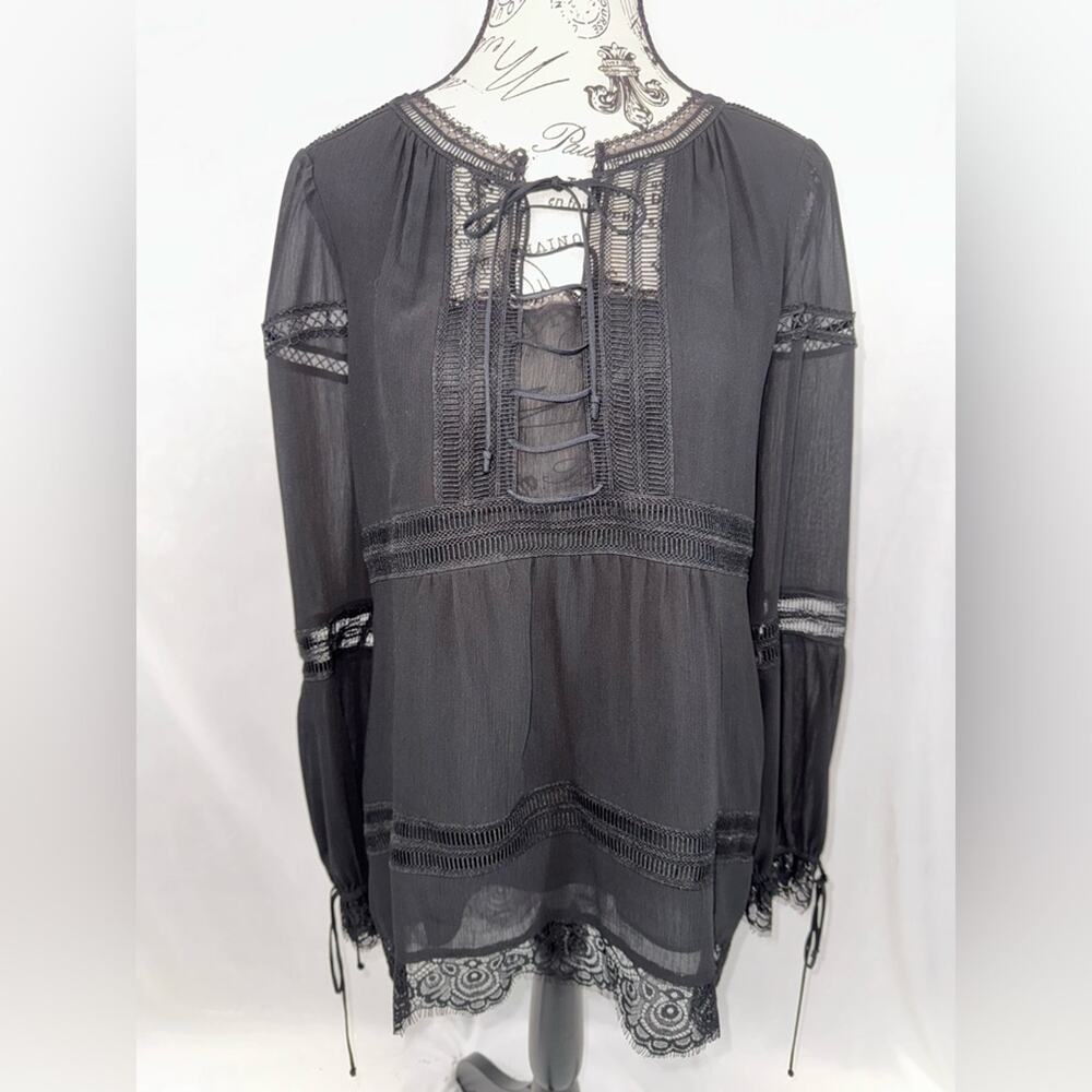 White House Black Market Elegant Black Lace-Up Women's Tunic (v)